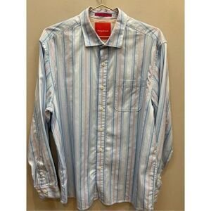 Tommy Bahama L Sky blue colorful striped men’s cotton button down EUC